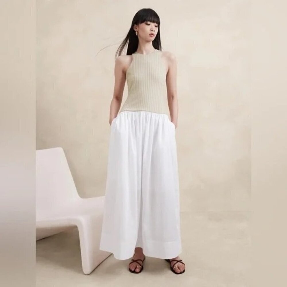 Banana Republic Cream Ribbed Halter Maxi Dress with White Skirt